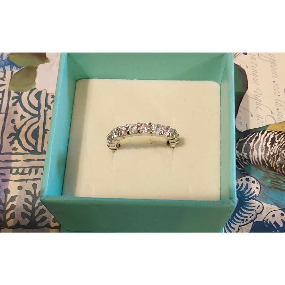 Sterling Silver/Platinum 2 Ct. Round Pink & White Sapphire Eternity Band Ring #9